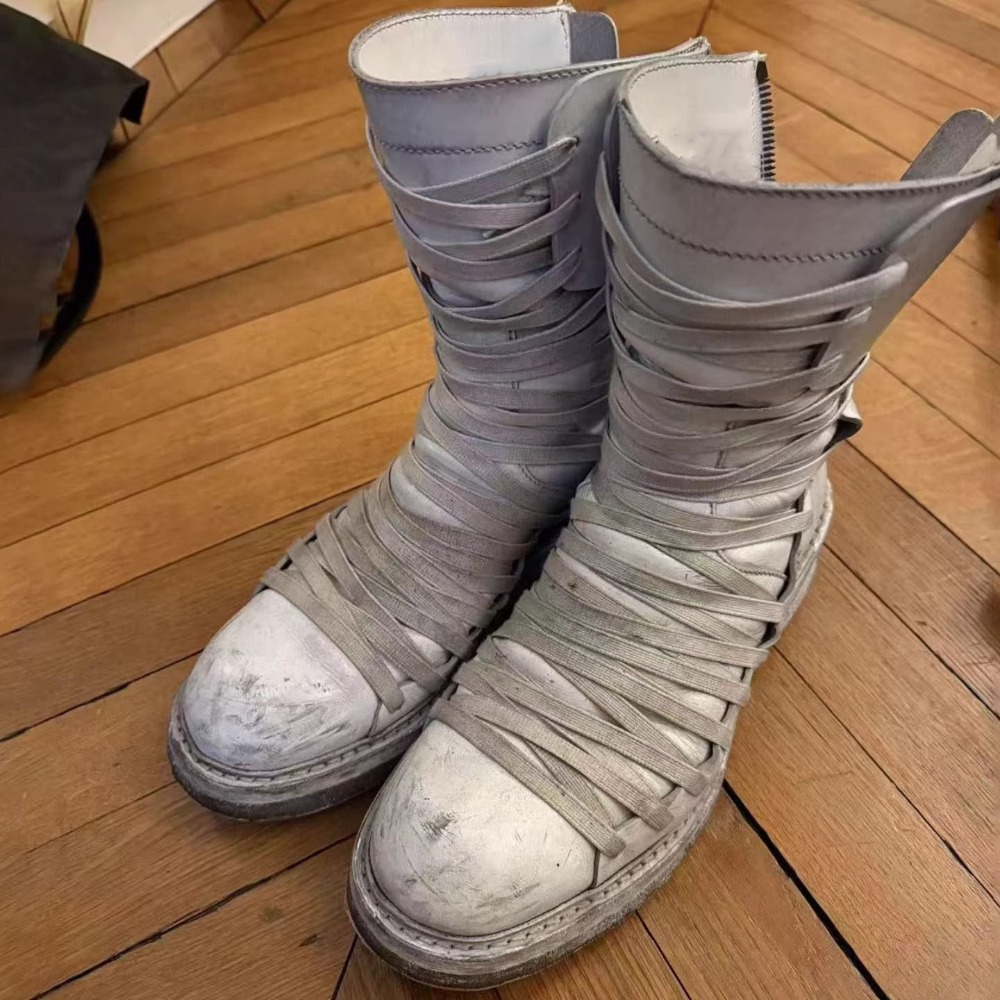 Men'S Accessories Leather - Multiple Cross Tied White Walking Boots