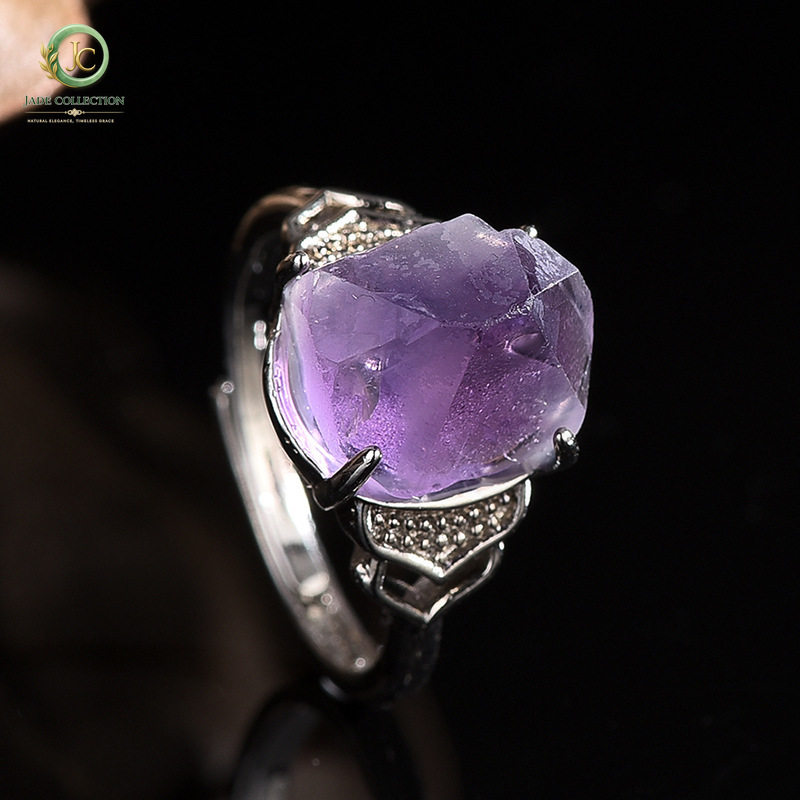 Men'S Accessories Hand Bands - Natural Amethyst Hand-carved Raw Ore Ring