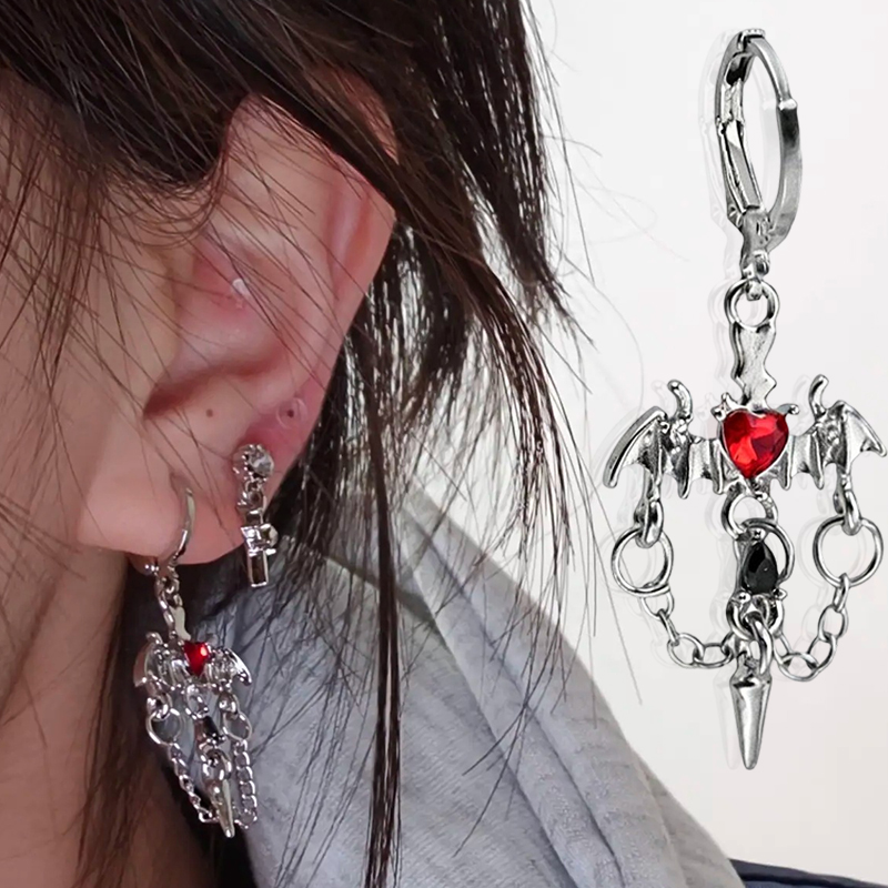 Men'S Accessories Drop Shipping - Punk Red Zircon Heart Wings Drop
