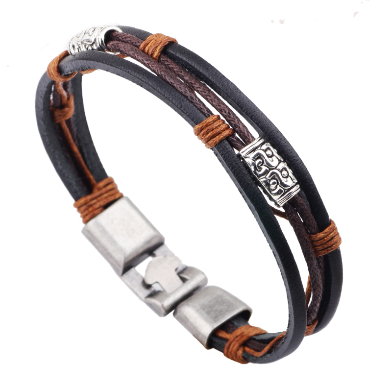 Men'S Accessories Hand Bands - 22cm Three Layers Leather Bracelet Men